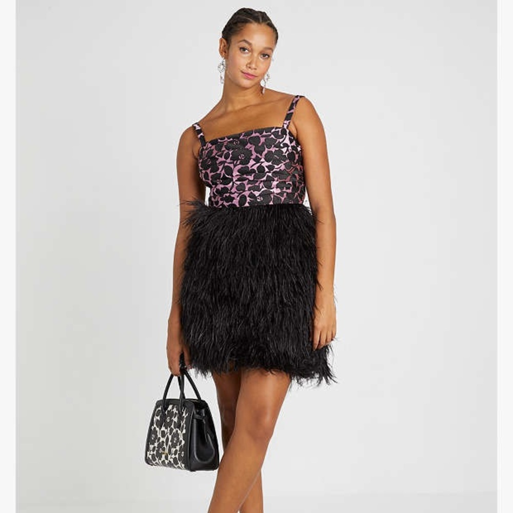 Kate Spade Rosy Garden Feather Trim Dress